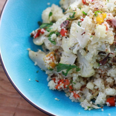 roasted cauliflower with lemon and couscous