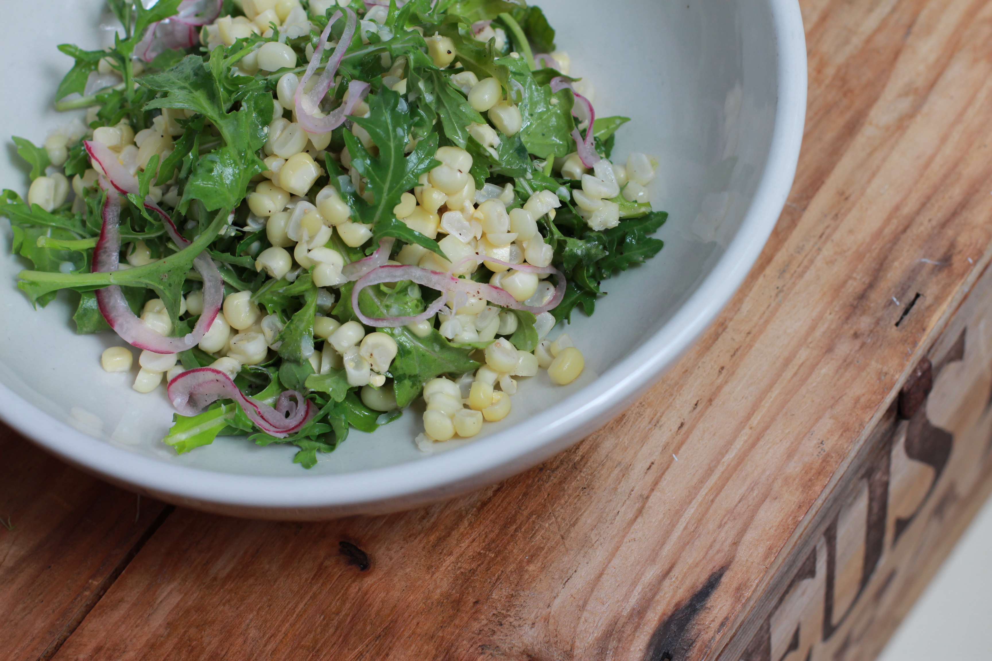 Sweet Corn, Arugula and Red Onion Salad - mysavoryspoon