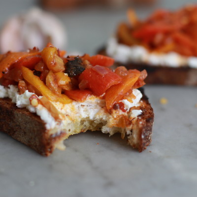 food on toast – pepperonata with fresh ricotta