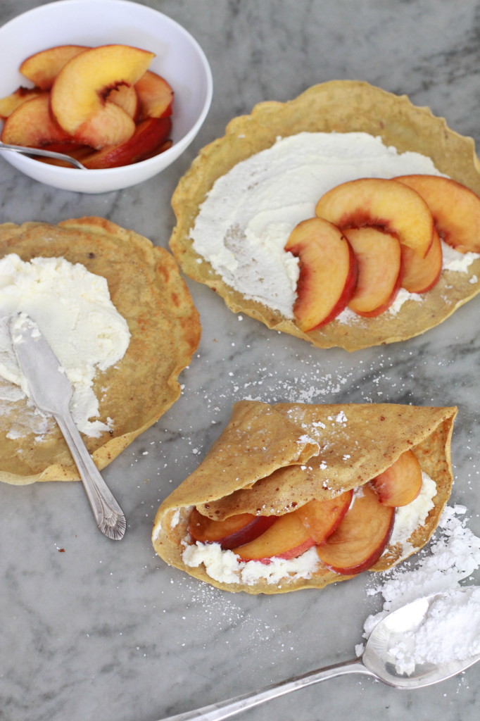 cinnamon crepes with peahes and cream www.girlontherange.com