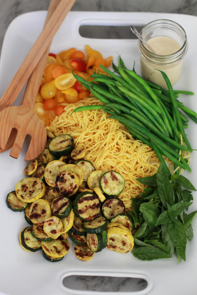 summer vegetable and noodle salad with tahini dressing www.girlontherange.com