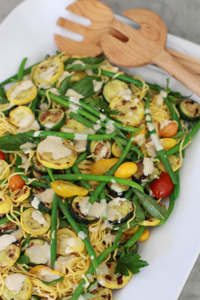summer vegetable and noodle salad with tahini dressing www.girlontherange.com