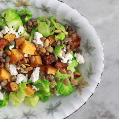 maple-mustard brussels sprouts salad