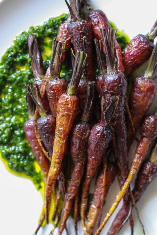roasted baby carrots with chimichurri www.girlontherange.com