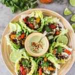 roasted vegetable and lentil tacos with avocado cream