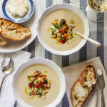 chilled hummus soup with heirloom tomato relish