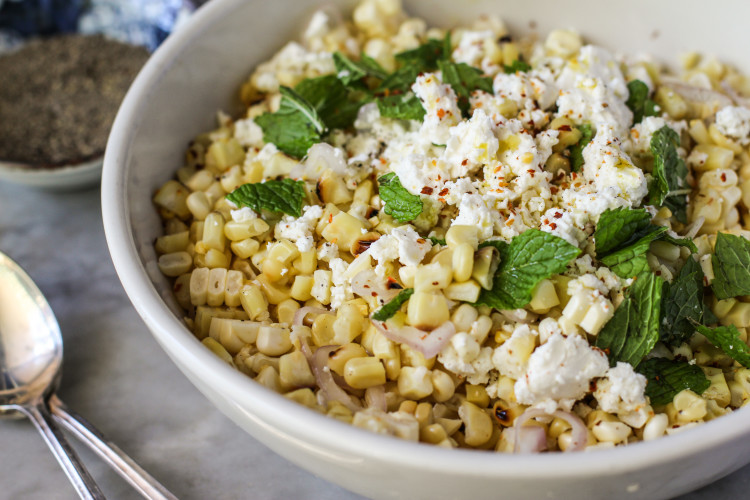 grilled corn salad with feta and mint
