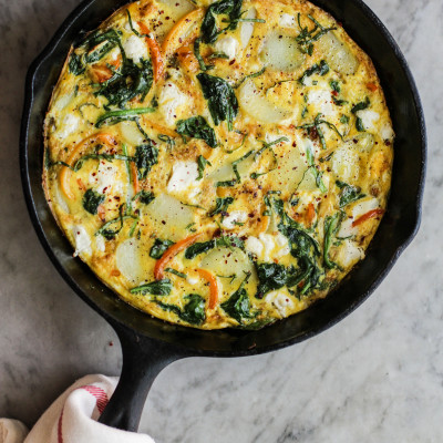 orange bell pepper, spinach and goat cheese frittata