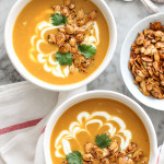 roasted pumpkin soup with spicy toasted pumpkin seeds and yogurt