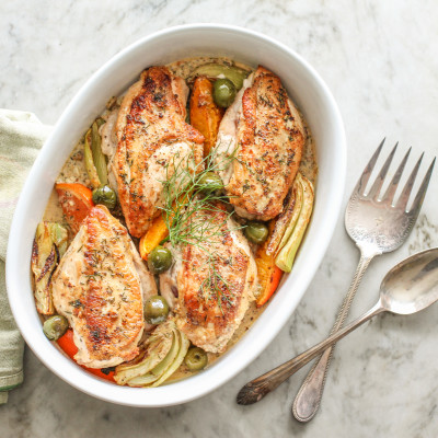 roasted chicken with citrus, fennel and olives