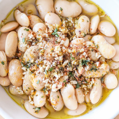 royal corona beans with fresh breadcrumbs and thyme gremolata