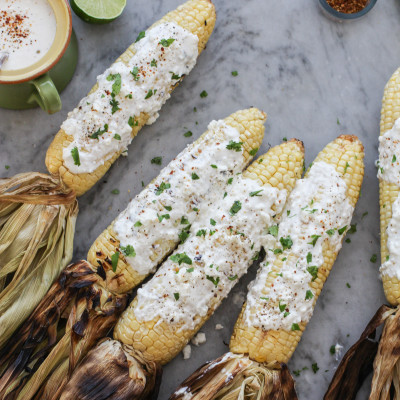 chile lime corn on the cob with feta cheese