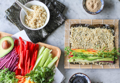 quinoa and vegetable sushi ingredients