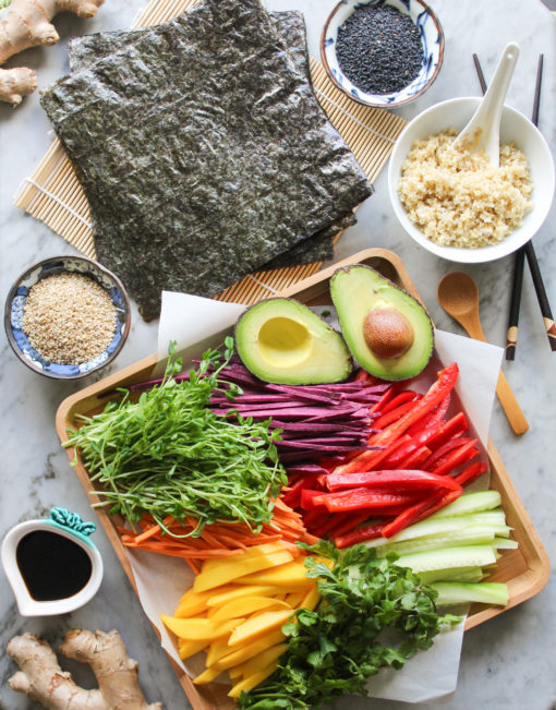 quinoa and vegetable sushi ingredients