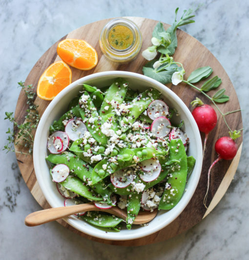snap pea, radish and quinoa salad ingredients