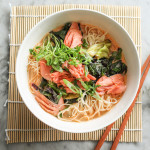 thai red curry noodles with roasted salmon and swiss chard