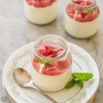 vanilla bean panna cotta with roasted rhubarb