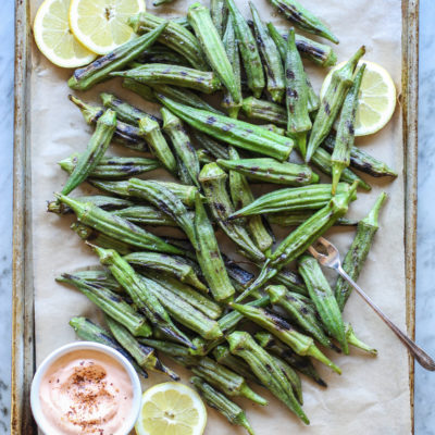 grilled okra with chipotle dipping sauce