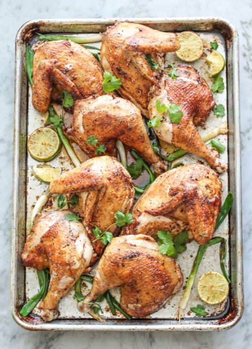 piri piri chicken with charred green onions and lime