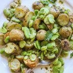 roasted fingerling potatoes with fava beans, mint and lemon