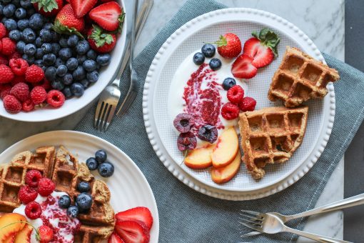 peanut butter and chia jam waffles