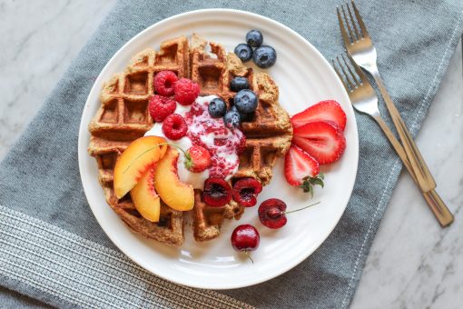 peanut butter and chia jam waffles