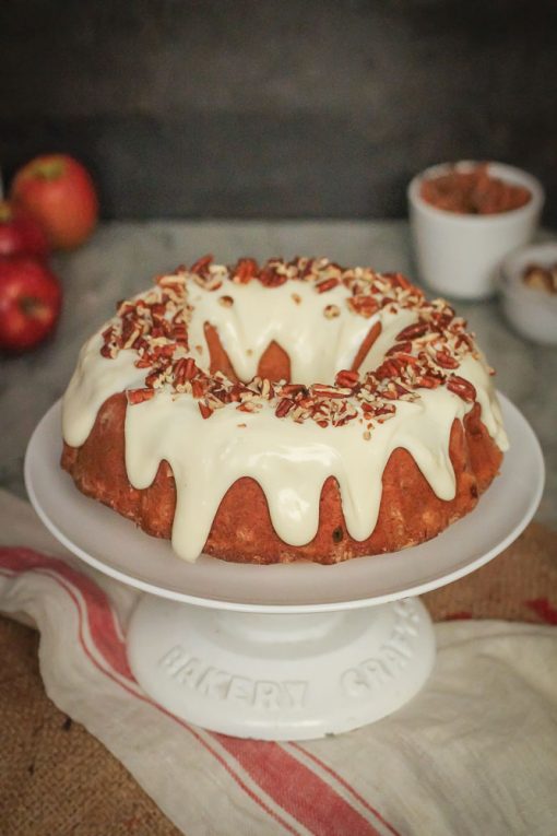 cinnamon apple bundt cake with vanilla bean glaze
