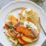 cornmeal crepes with figs, peaches and honey